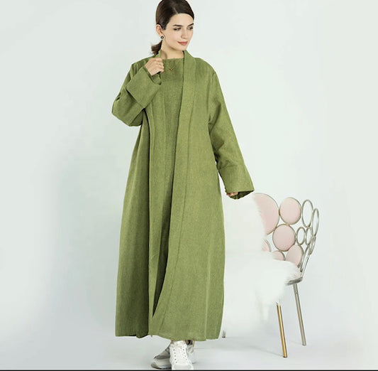 2-piece long kimono set green