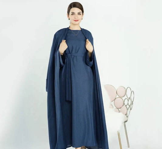 2-piece long kimono set dark blue