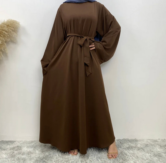 Abaya with belt brown