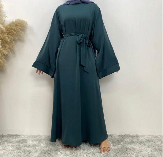 Abaya with belt dark green