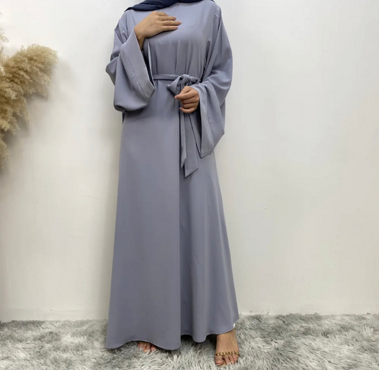 Abaya with belt light gray